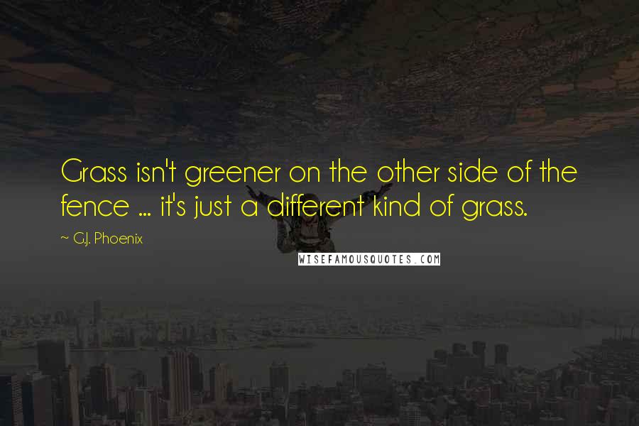 G.J. Phoenix quotes: Grass isn't greener on the other side of the fence ... it's just a different kind of grass.