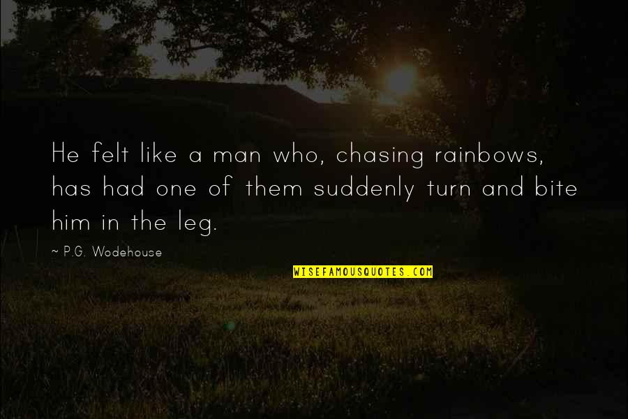 G Man Quotes By P.G. Wodehouse: He felt like a man who, chasing rainbows,