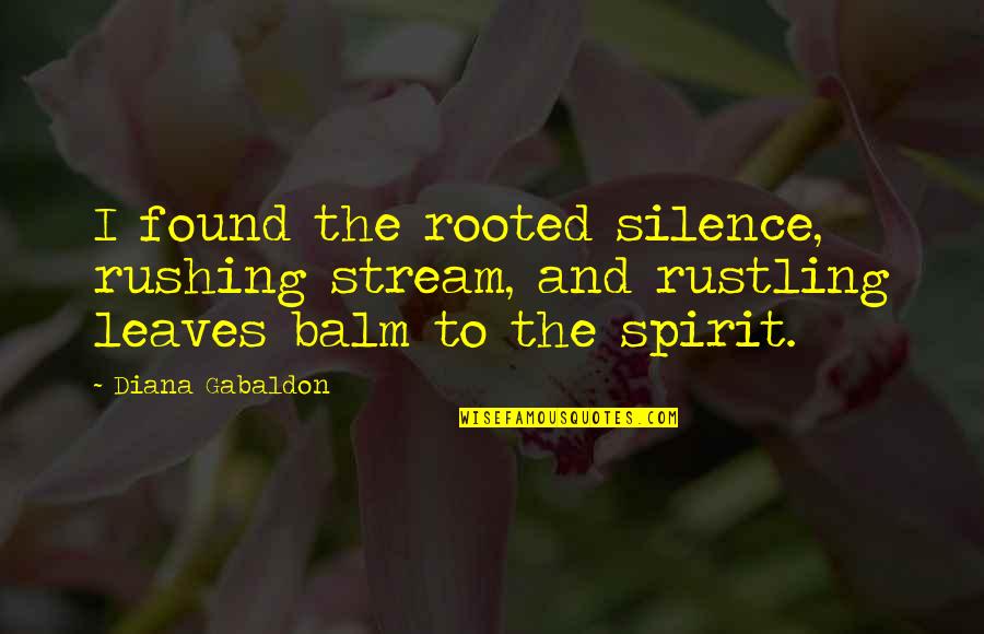 Gabaldon Quotes By Diana Gabaldon: I found the rooted silence, rushing stream, and Gabaldon Quotes By Diana Gabaldon: I found the rooted silence, rushing stream, and