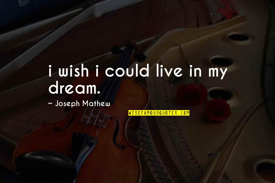 Gabrielly Rib Quotes By Joseph Mathew: i wish i could live in my dream. Gabrielly Rib Quotes By Joseph Mathew: i wish i could live in my dream.