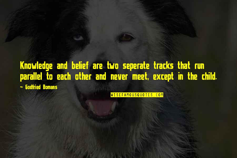 Gainstps Quotes By Godfried Bomans: Knowledge and belief are two seperate tracks that Gainstps Quotes By Godfried Bomans: Knowledge and belief are two seperate tracks that