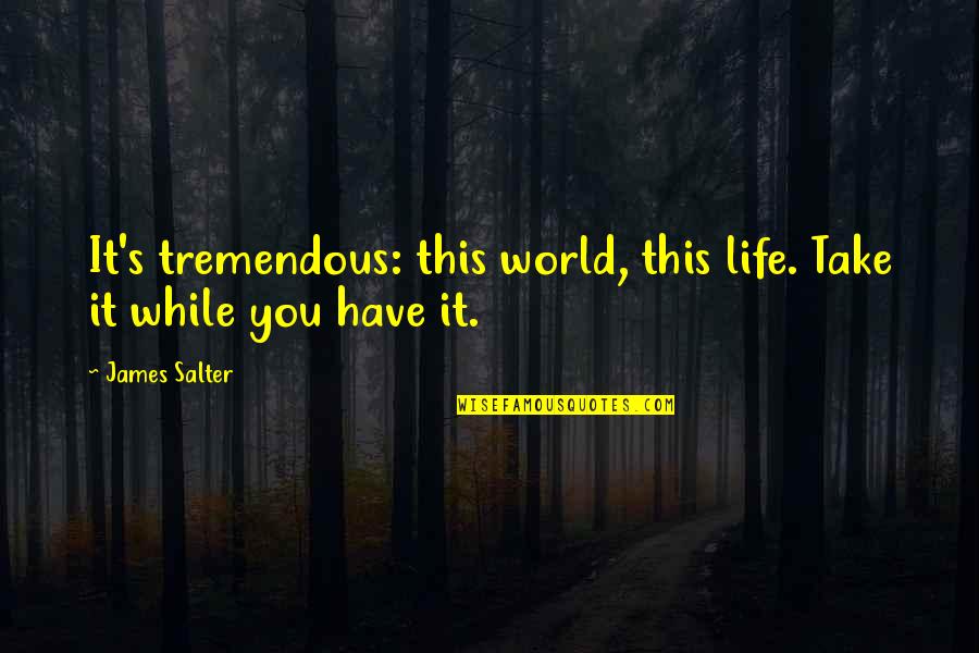 Galbandi Quotes By James Salter: It's tremendous: this world, this life. Take it