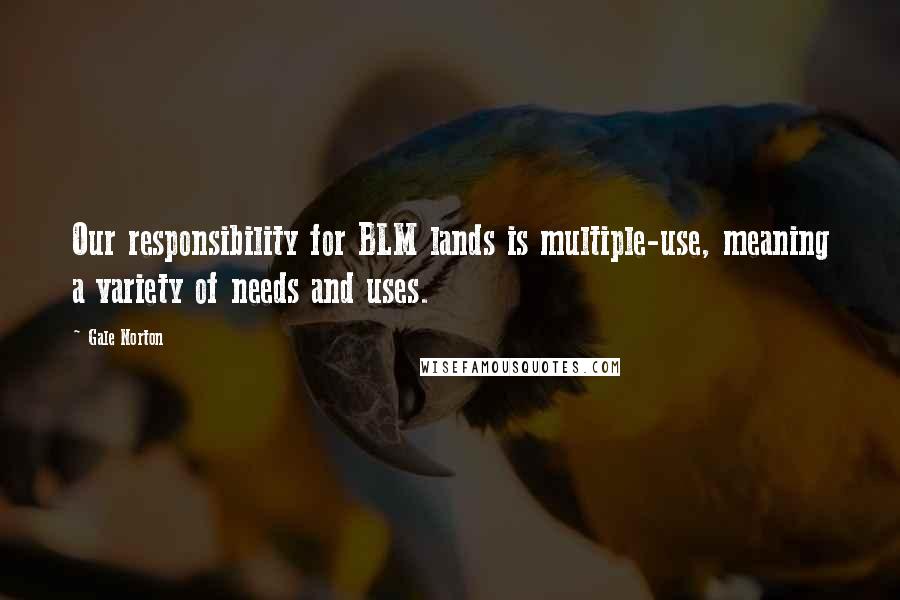 Gale Norton quotes: Our responsibility for BLM lands is multiple-use, meaning a variety of needs and uses.