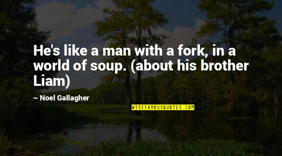 Gallagher Brother Quotes By Noel Gallagher: He's like a man with a fork, in