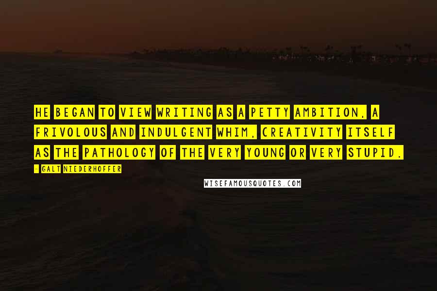 Galt Niederhoffer quotes: He began to view writing as a petty ambition, a frivolous and indulgent whim, creativity itself as the pathology of the very young or very stupid.