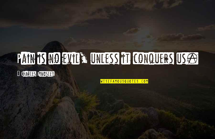 Galtung Theory Quotes By Charles Kingsley: Pain is no evil, unless it conquers us.