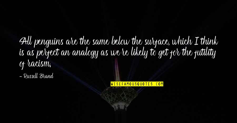 Game Plan Inspirational Quotes By Russell Brand: All penguins are the same below the surface, Game Plan Inspirational Quotes By Russell Brand: All penguins are the same below the surface,