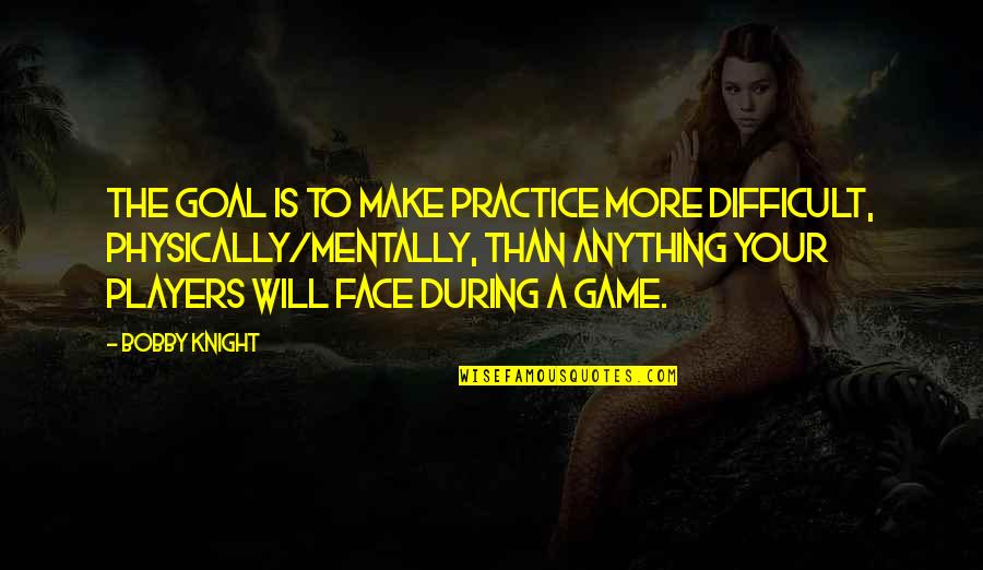 Games And Players Quotes By Bobby Knight: The goal is to make practice more difficult,