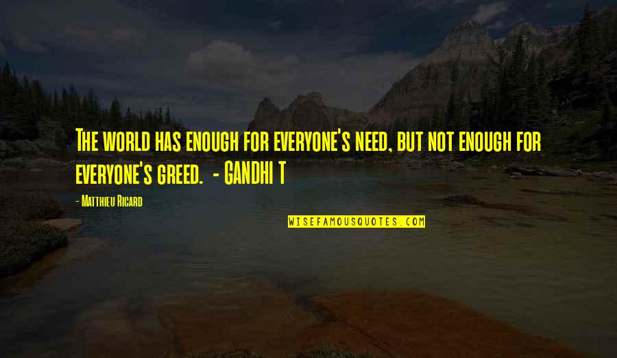 Gandhi Greed Quotes By Matthieu Ricard: The world has enough for everyone's need, but Gandhi Greed Quotes By Matthieu Ricard: The world has enough for everyone's need, but