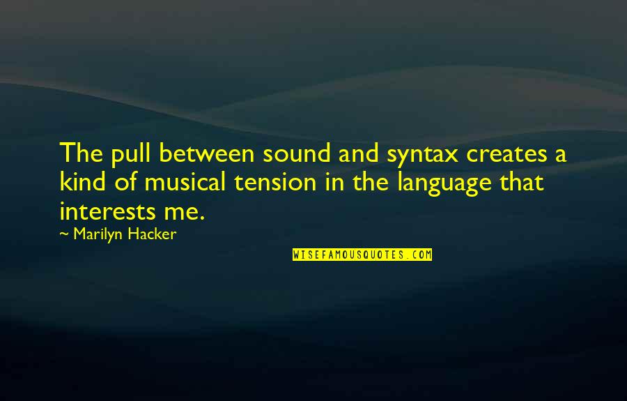 Gandolfini Cause Quotes By Marilyn Hacker: The pull between sound and syntax creates a