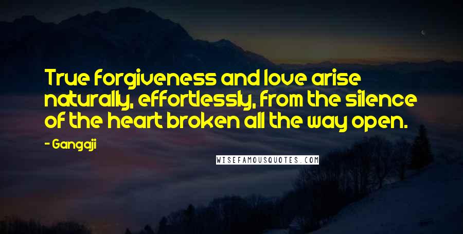 Gangaji quotes: True forgiveness and love arise naturally, effortlessly, from the silence of the heart broken all the way open.