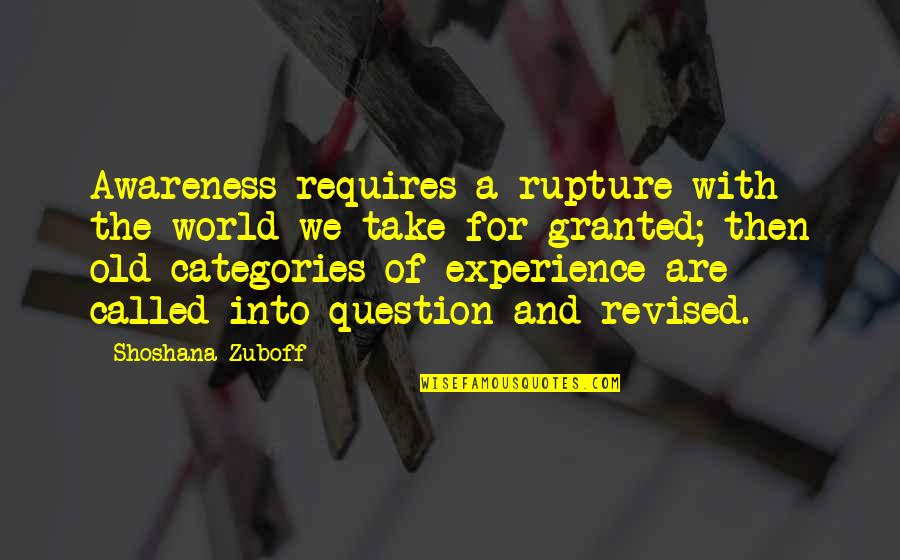 Ganzer Gregory Quotes By Shoshana Zuboff: Awareness requires a rupture with the world we