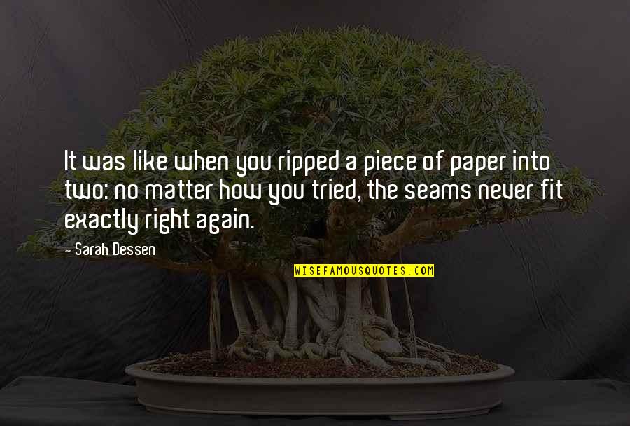 Gap Between Dreaming And Achieving Quotes By Sarah Dessen: It was like when you ripped a piece Gap Between Dreaming And Achieving Quotes By Sarah Dessen: It was like when you ripped a piece