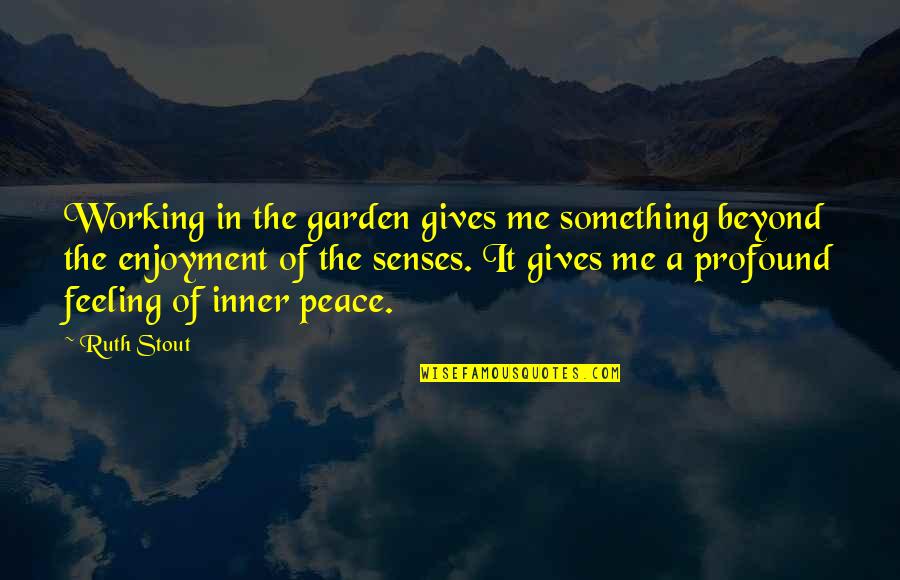 Garden Of Peace Quotes By Ruth Stout: Working in the garden gives me something beyond