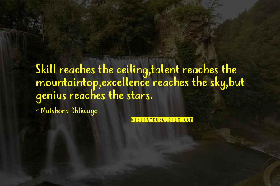 Garraud Artist Quotes By Matshona Dhliwayo: Skill reaches the ceiling,talent reaches the mountaintop,excellence reaches