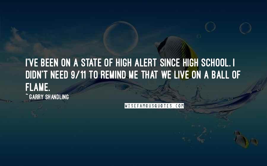 Garry Shandling quotes: I've been on a state of high alert since high school. I didn't need 9/11 to remind me that we live on a ball of flame.