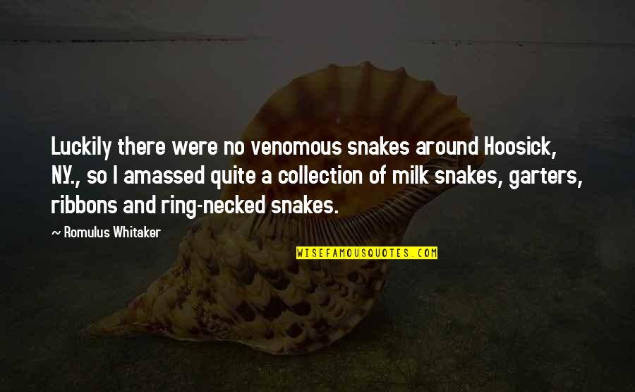 Garters Quotes By Romulus Whitaker: Luckily there were no venomous snakes around Hoosick,