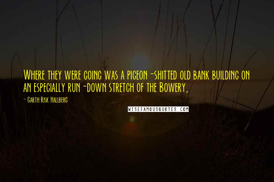 Garth Risk Hallberg quotes: Where they were going was a pigeon-shitted old bank building on an especially run-down stretch of the Bowery,