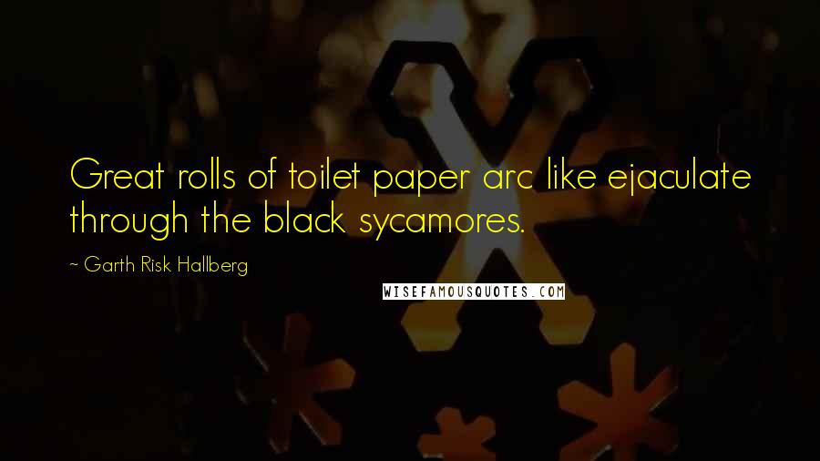 Garth Risk Hallberg quotes: Great rolls of toilet paper arc like ejaculate through the black sycamores.