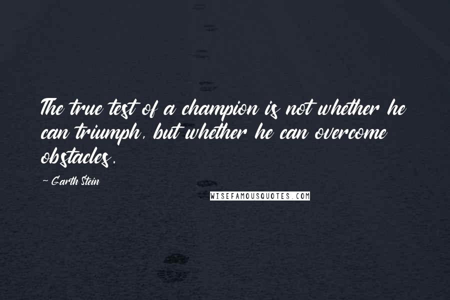 Garth Stein quotes: The true test of a champion is not whether he can triumph, but whether he can overcome obstacles.