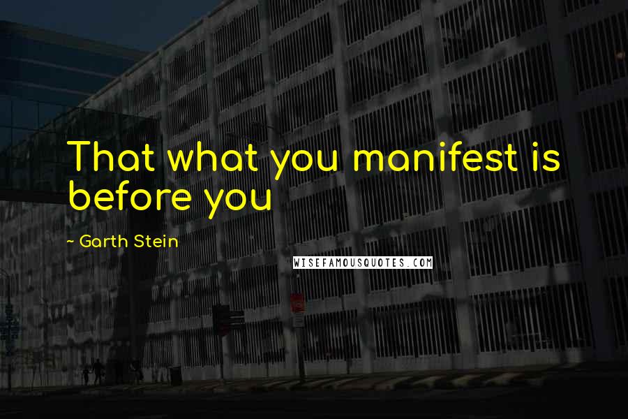 Garth Stein quotes: That what you manifest is before you