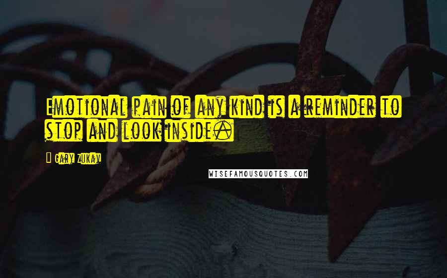 Gary Zukav quotes: Emotional pain of any kind is a reminder to stop and look inside.