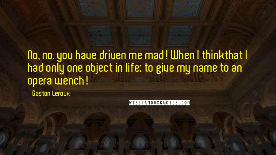 Gaston Leroux quotes: No, no, you have driven me mad! When I thinkthat I had only one object in life: to give my name to an opera wench!