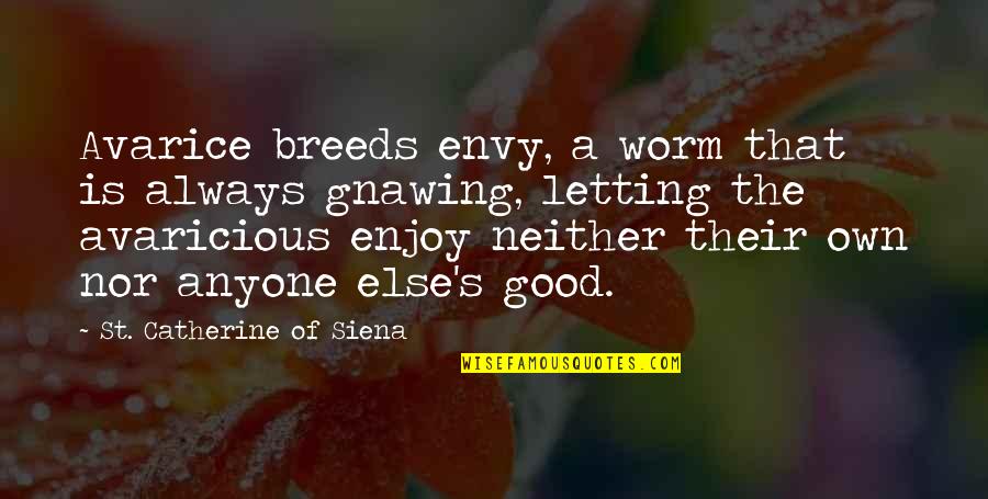Gauls History Quotes By St. Catherine Of Siena: Avarice breeds envy, a worm that is always