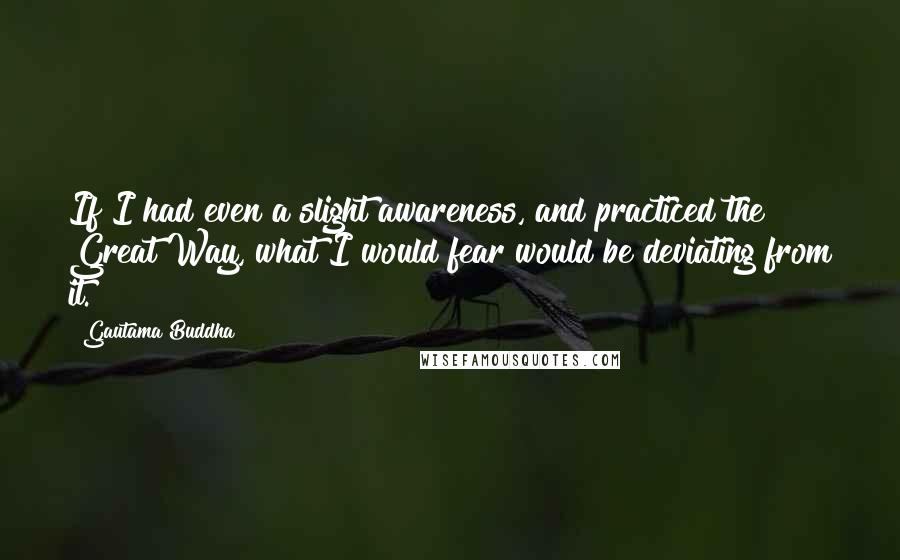 Gautama Buddha quotes: If I had even a slight awareness, and practiced the Great Way, what I would fear would be deviating from it. Gautama Buddha quotes: If I had even a slight awareness, and practiced the Great Way, what I would fear would be deviating from it.