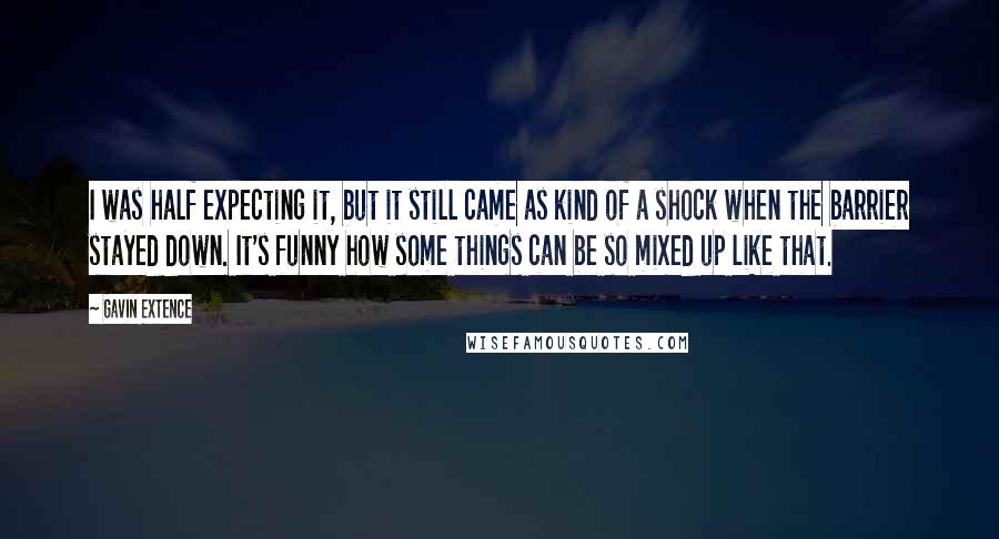 Gavin Extence quotes: I was half expecting it, but it still came as kind of a shock when the barrier stayed down. It's funny how some things can be so mixed up like