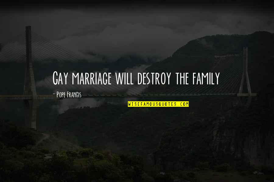 Gay Marriage And Family Quotes By Pope Francis: Gay marriage will destroy the family