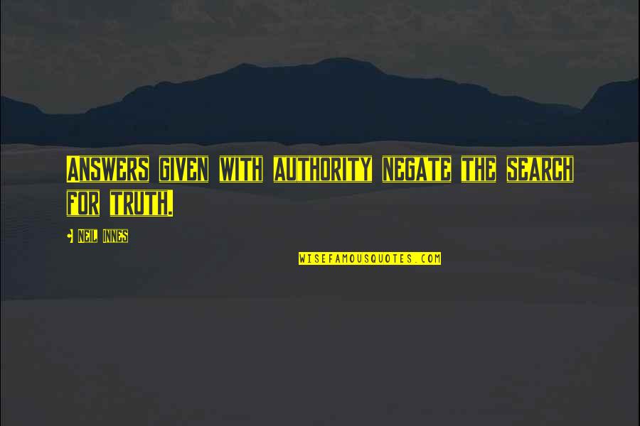 Gebaren Tolk Quotes By Neil Innes: Answers given with authority negate the search for
