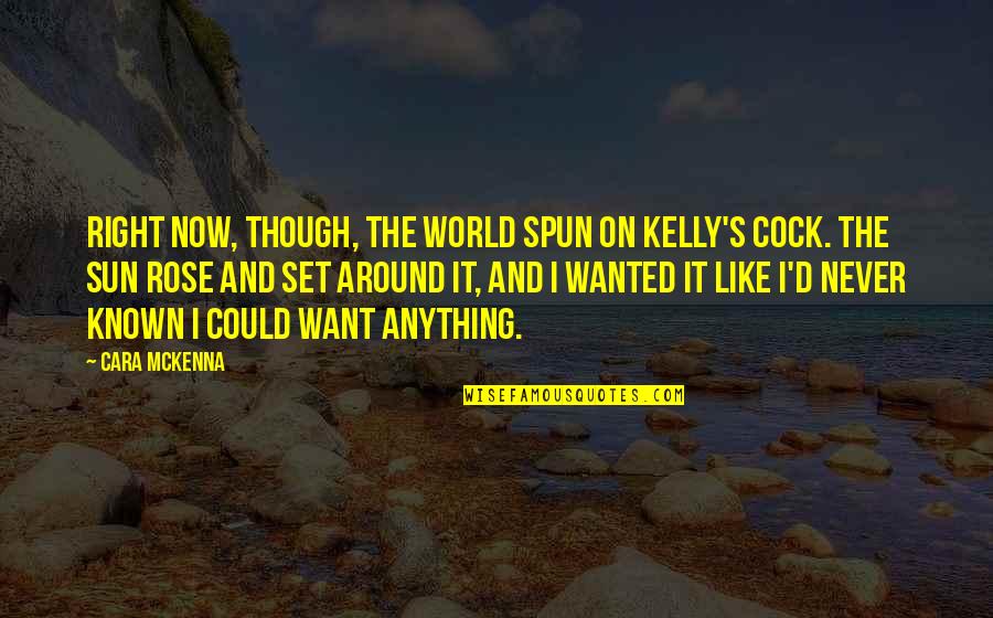 Geeky Sci Fi Quotes By Cara McKenna: Right now, though, the world spun on Kelly's