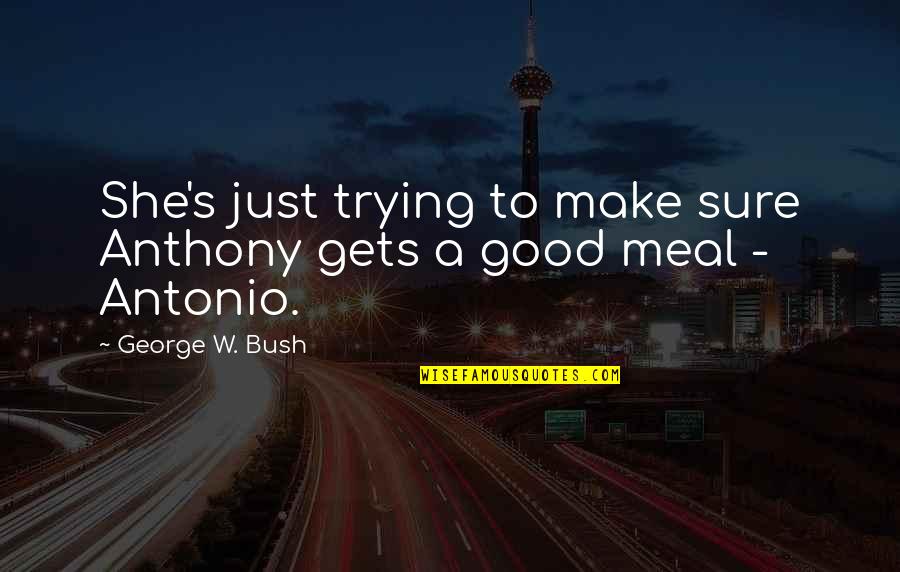 Gekiga Pic Quotes By George W. Bush: She's just trying to make sure Anthony gets