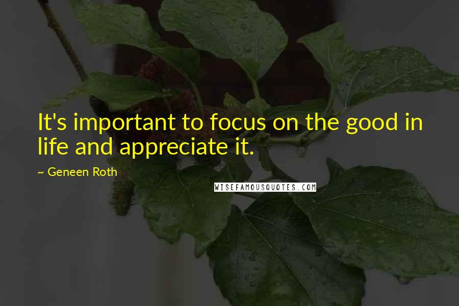 Geneen Roth quotes: It's important to focus on the good in life and appreciate it.