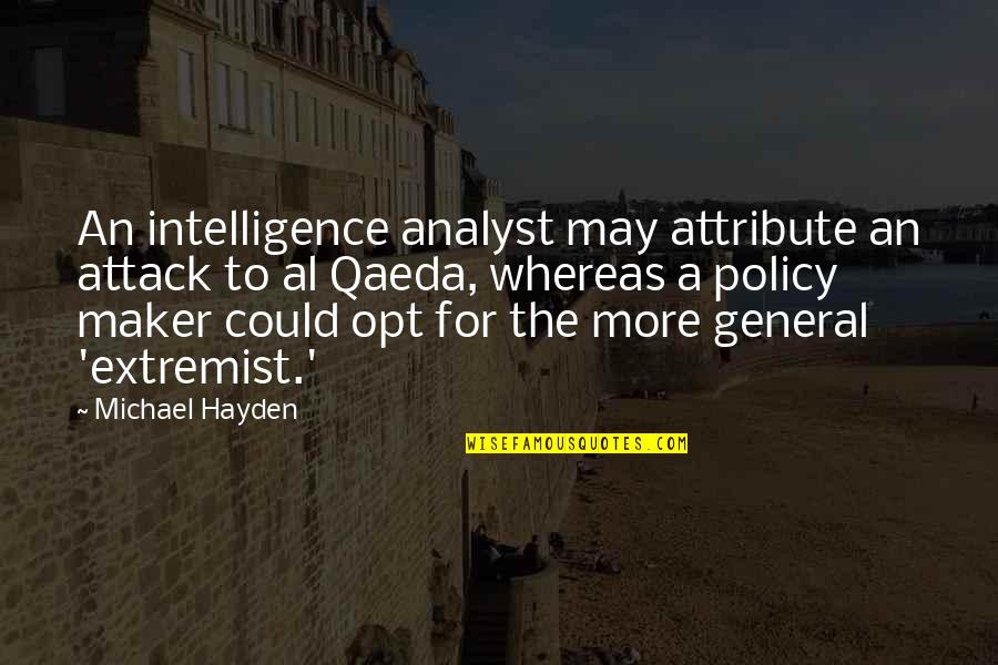 General Intelligence Quotes By Michael Hayden: An intelligence analyst may attribute an attack to