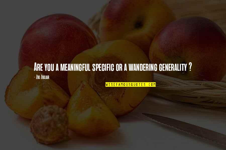 Generality Quotes By Zig Ziglar: Are you a meaningful specific or a wandering
