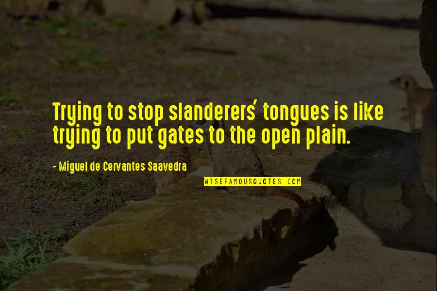 Generousity Quotes By Miguel De Cervantes Saavedra: Trying to stop slanderers' tongues is like trying