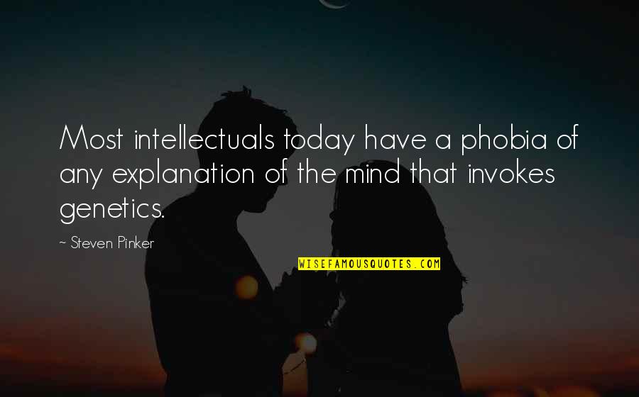 Genetics Quotes By Steven Pinker: Most intellectuals today have a phobia of any