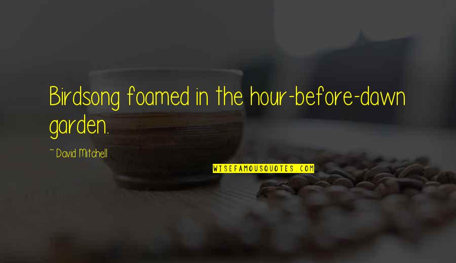 Genije Znacenje Quotes By David Mitchell: Birdsong foamed in the hour-before-dawn garden. Genije Znacenje Quotes By David Mitchell: Birdsong foamed in the hour-before-dawn garden.