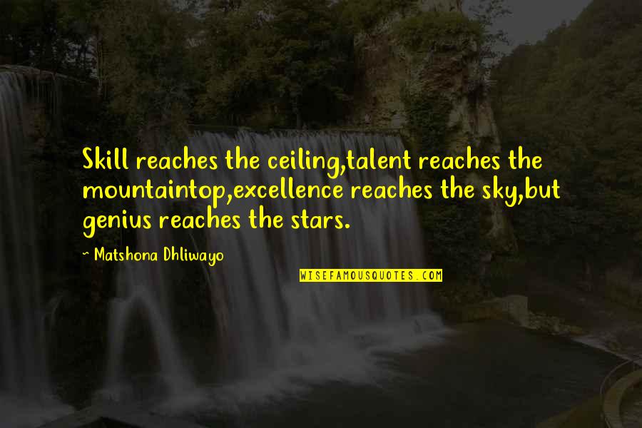 Genius Quotes Quotes By Matshona Dhliwayo: Skill reaches the ceiling,talent reaches the mountaintop,excellence reaches