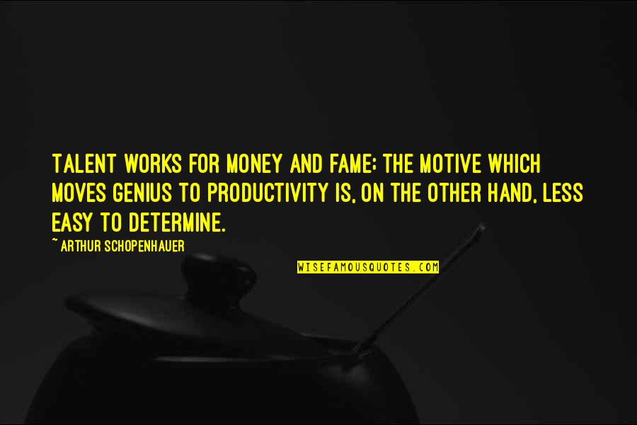 Genius Talent Quotes By Arthur Schopenhauer: Talent works for money and fame; the motive