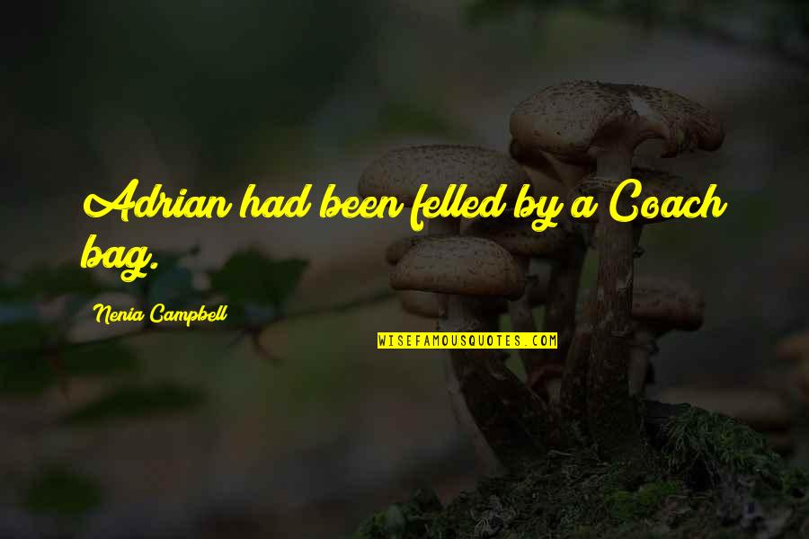 Genotoxicity Quotes By Nenia Campbell: Adrian had been felled by a Coach bag. Genotoxicity Quotes By Nenia Campbell: Adrian had been felled by a Coach bag.