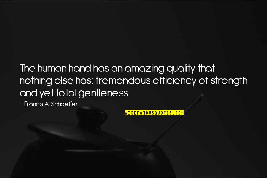 Gentleness And Strength Quotes By Francis A. Schaeffer: The human hand has an amazing quality that
