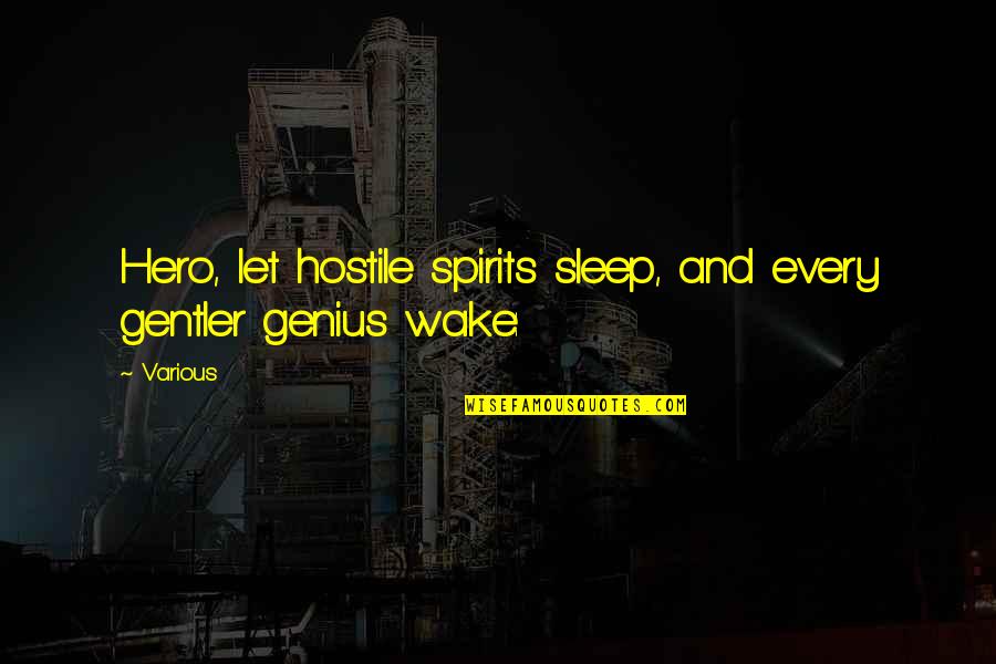 Gentler Quotes By Various: Hero, let hostile spirits sleep, and every gentler
