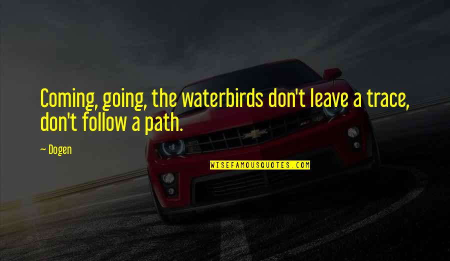 Genuflection Play Quotes By Dogen: Coming, going, the waterbirds don't leave a trace,