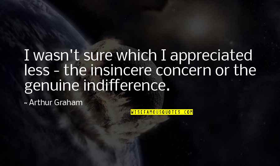 Genuine Concern Quotes By Arthur Graham: I wasn't sure which I appreciated less - Genuine Concern Quotes By Arthur Graham: I wasn't sure which I appreciated less -