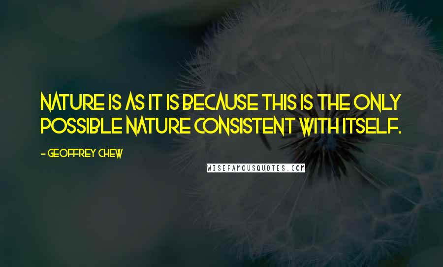 Geoffrey Chew quotes: Nature is as it is because this is the only possible nature consistent with itself.