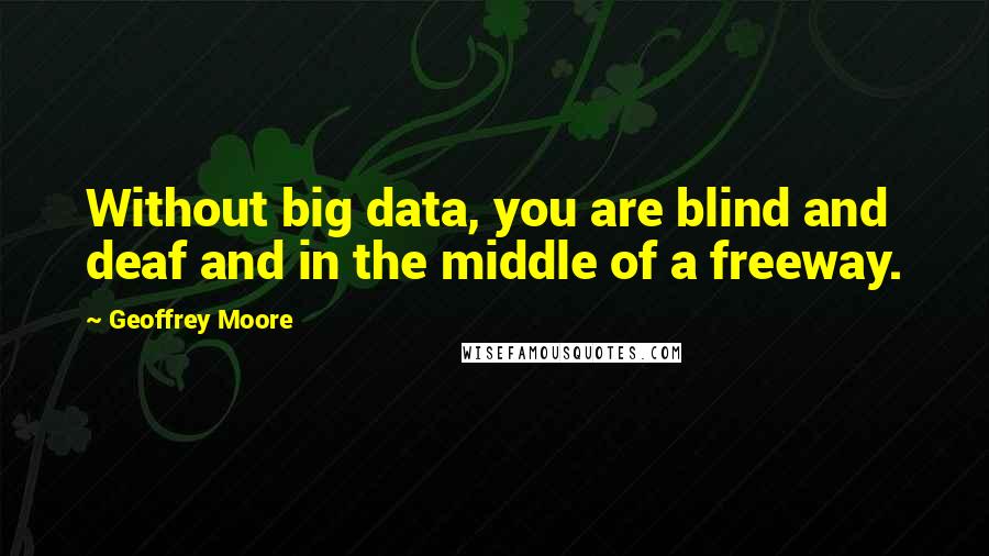 Geoffrey Moore quotes: Without big data, you are blind and deaf and in the middle of a freeway.