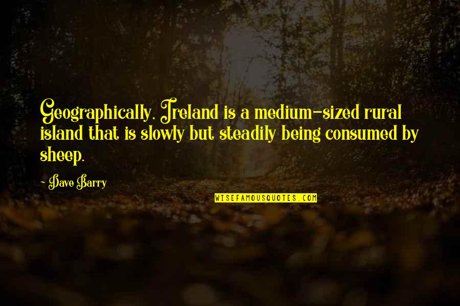 Geographically Quotes By Dave Barry: Geographically, Ireland is a medium-sized rural island that